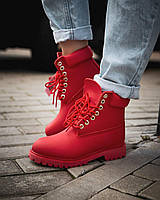 Ботинки женские Timberland Red термо красные (тимберленд)