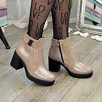 Ботинки женские на устойчивом каблуке, цвет визон/беж