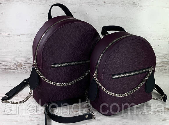 114-XL1 Натуральна шкіра РОЗМІ. XL Міський рюкзак жіночий Шкіряний рюкзак фіолетовий жіночий баклажан натуральний, фото 1