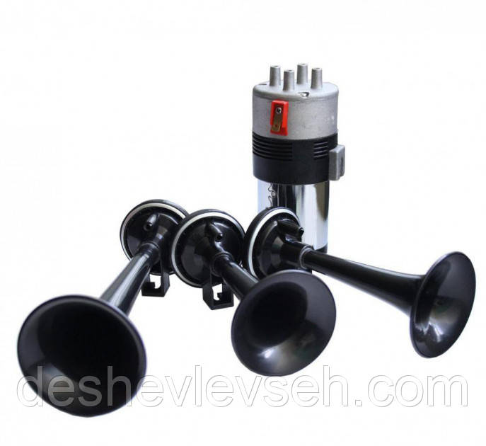 Сигнал звуковий повітряний 3 труби 12V (чорний) Elegant (100 746), (ELEGANT)