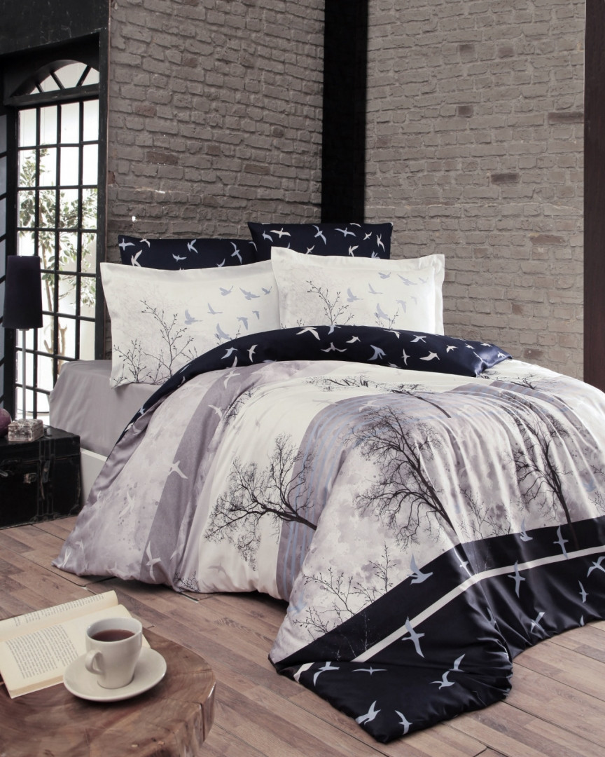 Постільна білизна сатин First Choice Cotton Satin Doga Navy Blue Туреччина двоспальна євро 200х220см