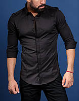 Мужская рубашка в черном цвете из стрейчевого хлопка