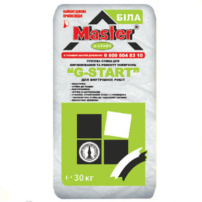Майстер Master G-start, стартова штукатурка для внутрішніх робіт на основі гіпсу (товщина 30 мм), 30 кг.