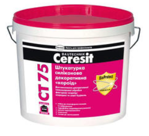 Штукатурка Ceresit CT 75 силіконова декоративна (Церезит) "короїд" (база), зерно 2,0 мм