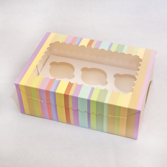 Коробка для кексів на 6 шт. 25.5х18х9 (радуга), фото 1