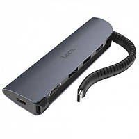 USB HUB Hoco HB13 (Type-C to USB3.0*3+HDMI+PD) (Сірий)