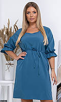 Плаття жіноче синє легке молодіжне вільного крою з поясом великого розміру 56-58