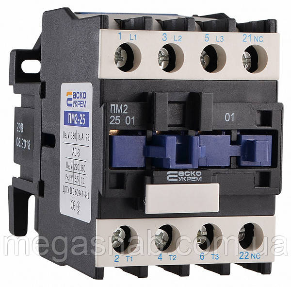 Магнітний пускач АсКо УкрЕМ ПМ 2-25-01 (LC1-D2501) 25А котушка 220В, фото 1