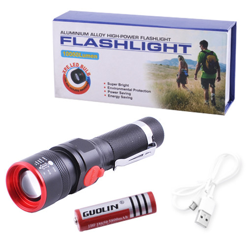 Ліхтар Police BL-749-T6, ЗП micro USB, 1x18650, zoom, затискач, фото 1