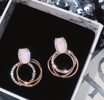 Сережки з блискучими каменями "Live in Love", 1 пара, золотисті (KG-9114)