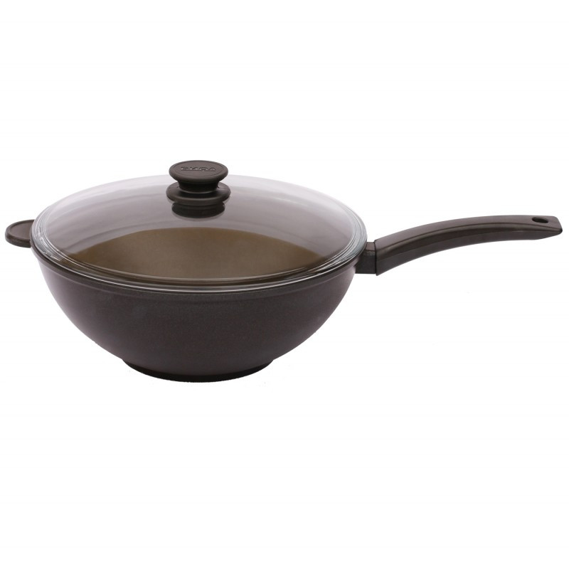 Сковорода WOK БІОЛ з алюмінієвої і бакелітовій ручками, зі скляною кришкою 30 см Колір коричневий 3002ПС, фото 1