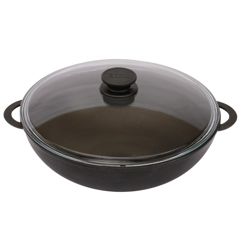 Сковорода Wok (5л. 320 мм) з антипригарним покриттям, литими ручками, скляною кришкою 3203ПС, фото 1