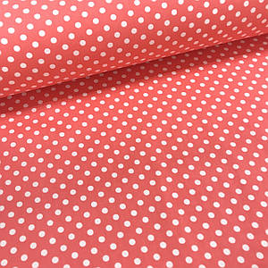 Тканина поплін білий горошок на гранатовому 6 мм (ТУРЦІЯ шир. 2,4 м) (R-T-0306)