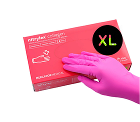 Рукавички нітрилові неопудрені Mercator Medical Nitrylex Collagen рожеві розмір XL 50 пар