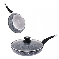 Сковорода з мармуровим покриттям Edenberg EB-4133 22 см 1.7 л скляна кришка Чорна
