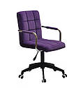 Крісло Augusto Arm BK-Modern Office з підлокітниками, пурпурний велюр на чорній хрестовині c колесами, фото 5