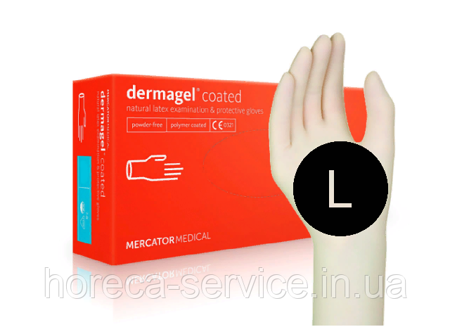 Рукавички латексні неопудрені Mercator Medical Dermagel розмір L 50 пар
