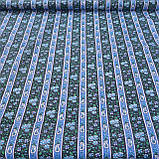 Ситець із блакитними огірками та квітами на смужках, ш. 80 см, фото 3