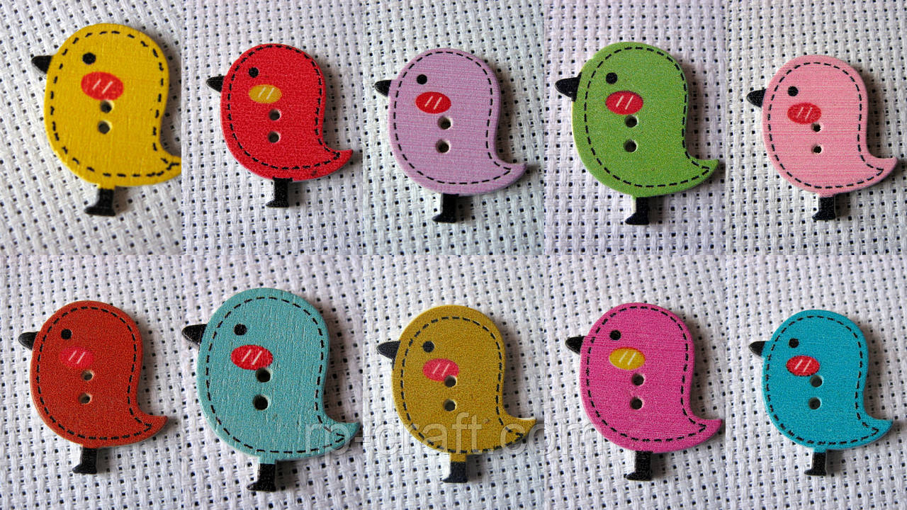 Гудзик дерев'яна яний, декоративний. Пташка, 25х26 мм, фото 1