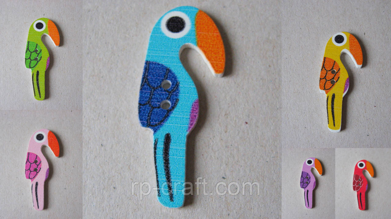 Гудзик дерев'яний, декоративний. Пташка, 12х40 мм, фото 1