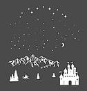 Наклейка новорічна Зимова казка на вікна, стекла, вітрини, стіни (сніжинки, замок, палац, принц), фото 5