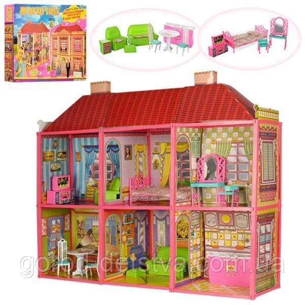 Двоповерховий ляльковий будинок для Барбі 6983 на 6 кімнат з меблями, фото 1