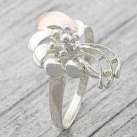 Кольцо серебряное женское с золотыми пластинами Ирис размер 17