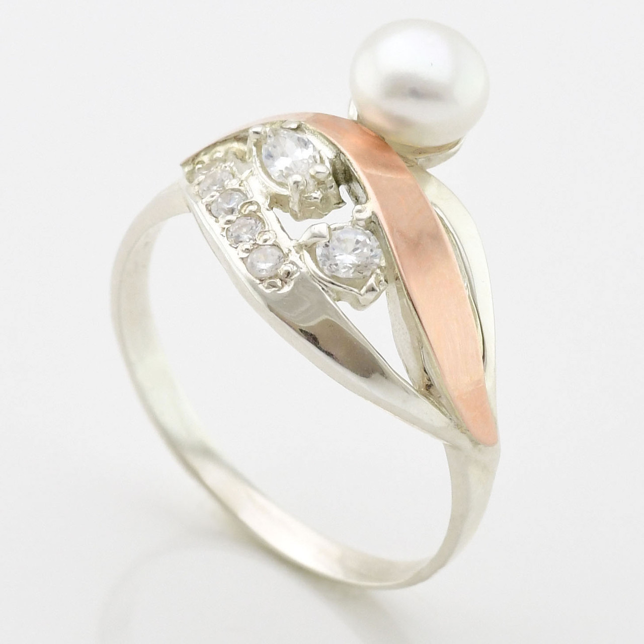 Срібна Каблучка з золотими пластинами Лора вставка білі фіаніти розмір 17, фото 1