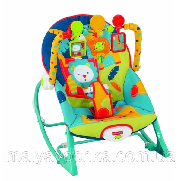 Дитяче крісло качалка від народження Сафарі Fisher Price (вібрації, дуга з іграшками та звуковими ефектами), фото 1