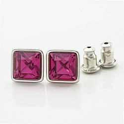 Сережки з кристалами Swarovski 21402 розмір 7х7 мм колір фуксія позолота Біле Золото