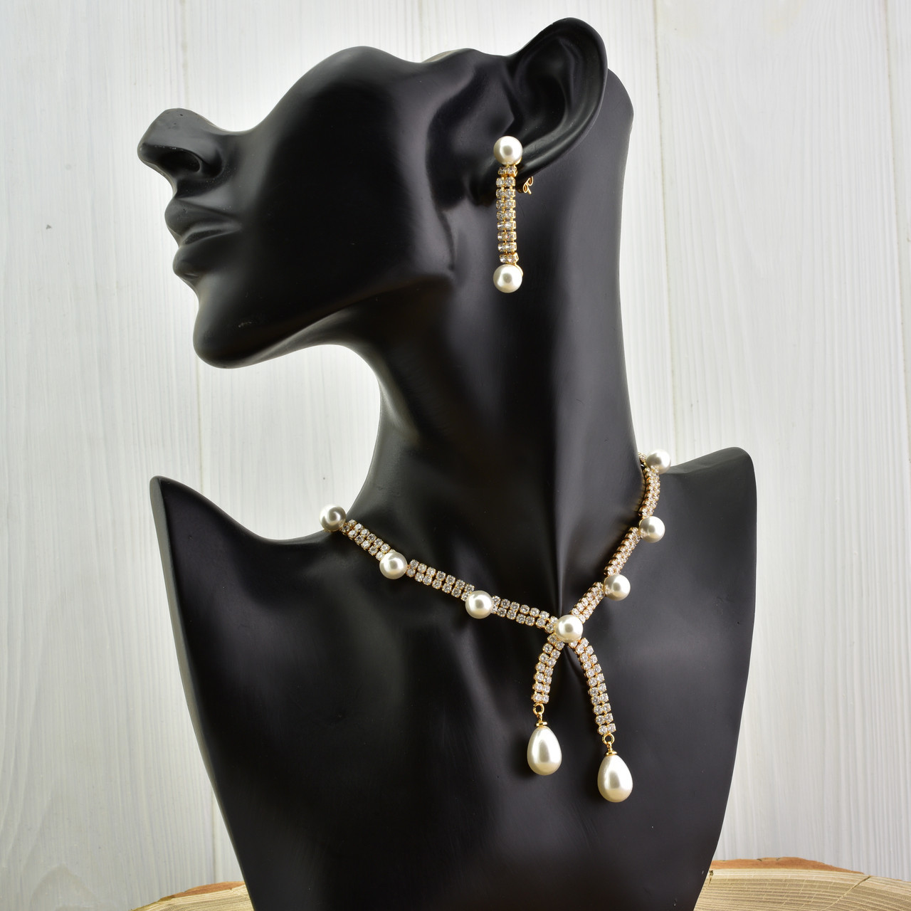 Набір Xuping 90455 кольє 45х0.5 см + сережки 38х5 мм штучні перли позолота 18К, фото 1