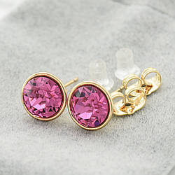 Сережки з кристалами Swarovski 2140018КV1 розмір 10х10 мм колір рожевий позолота 18К