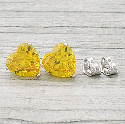 Сережки Xuping гвоздики Аметистове сяйво 24283 розмір 12х12 мм жовті фіаніти вага 4.6 г позолота БЗ