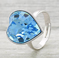 Кольцо Xuping с кристаллами Swarovski 11897 цвет голубой позолота Белое Золото размер 16-18