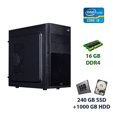 Aerocool CS-105 Tower / Intel Core i3-9100F (4 ядра по 3.6 - 4.2 GHz) / 16 GB DDR4 / 240 GB SSD+1000 GB HDD /, фото 1