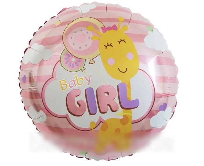 Фольгована кулька з написом Baby girl рожева з жирафом 18"