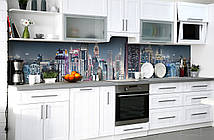 Вініловий кухонний фартух Нічний Лондон (наклейка для кухні ПВХ плівка скіналі) хмарочоси місто Синій