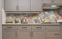 Вініловий кухонний фартух Осінній Орнамент (наклейка для кухні ПВХ плівка скіналі) під плитку Текстура Бежевий