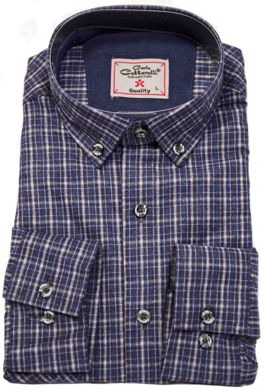 Сорочка чоловіча "Carlo Cottarelli". Синя карта.  Довгий рукав, фото 1