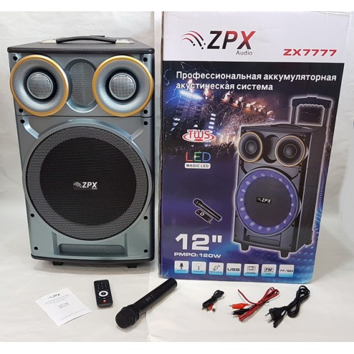 Колонка акумуляторна з радіомікрофоном ZPX ZX-7777 120W (Bluetooth/USB/FM), фото 1