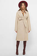 Вовняне бежеве пальто жіноче з розрізами з боків, розміри від 42 до 48