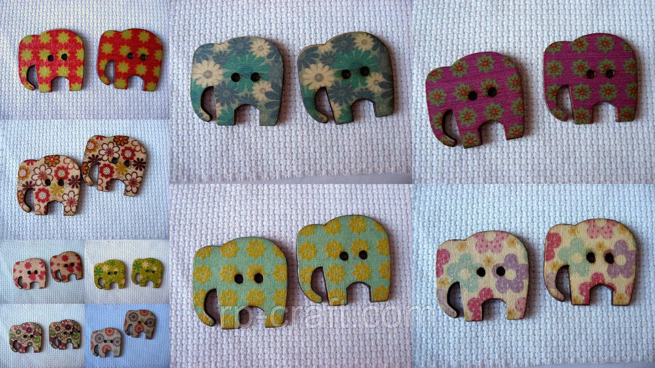 Гудзик дерев'яний, декоративний. Слон, 28х30 мм, фото 1