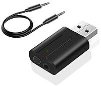 USB ЮСБ Блютуз Bluetooth 5.0 для ноутбука, ПК, телевизора - передатчик и приемник с разъемом Jack