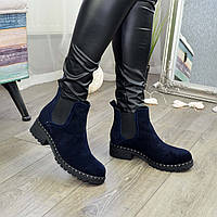 Ботинки челси женские замшевые на устойчивом каблуке, цвет синий. 39 размер