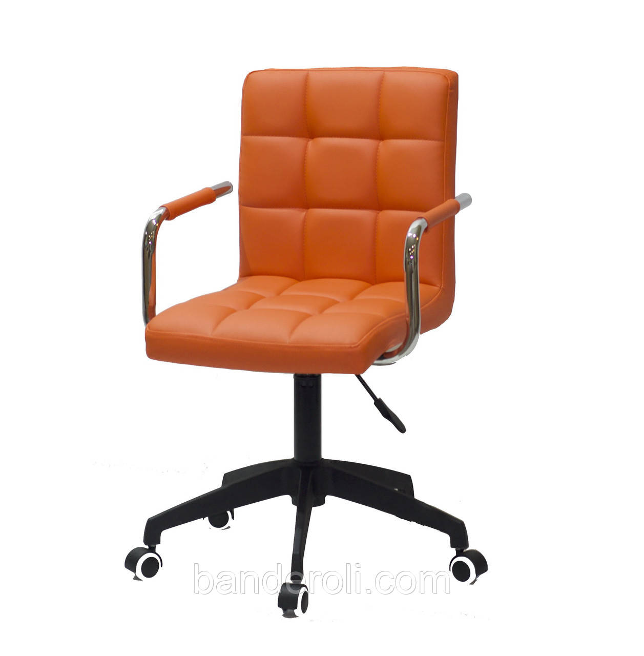 Крісло Augusto Arm BK-Modern Office з підлокітниками, помаранчевий екокожа на чорній хрестовині c колесами, фото 1