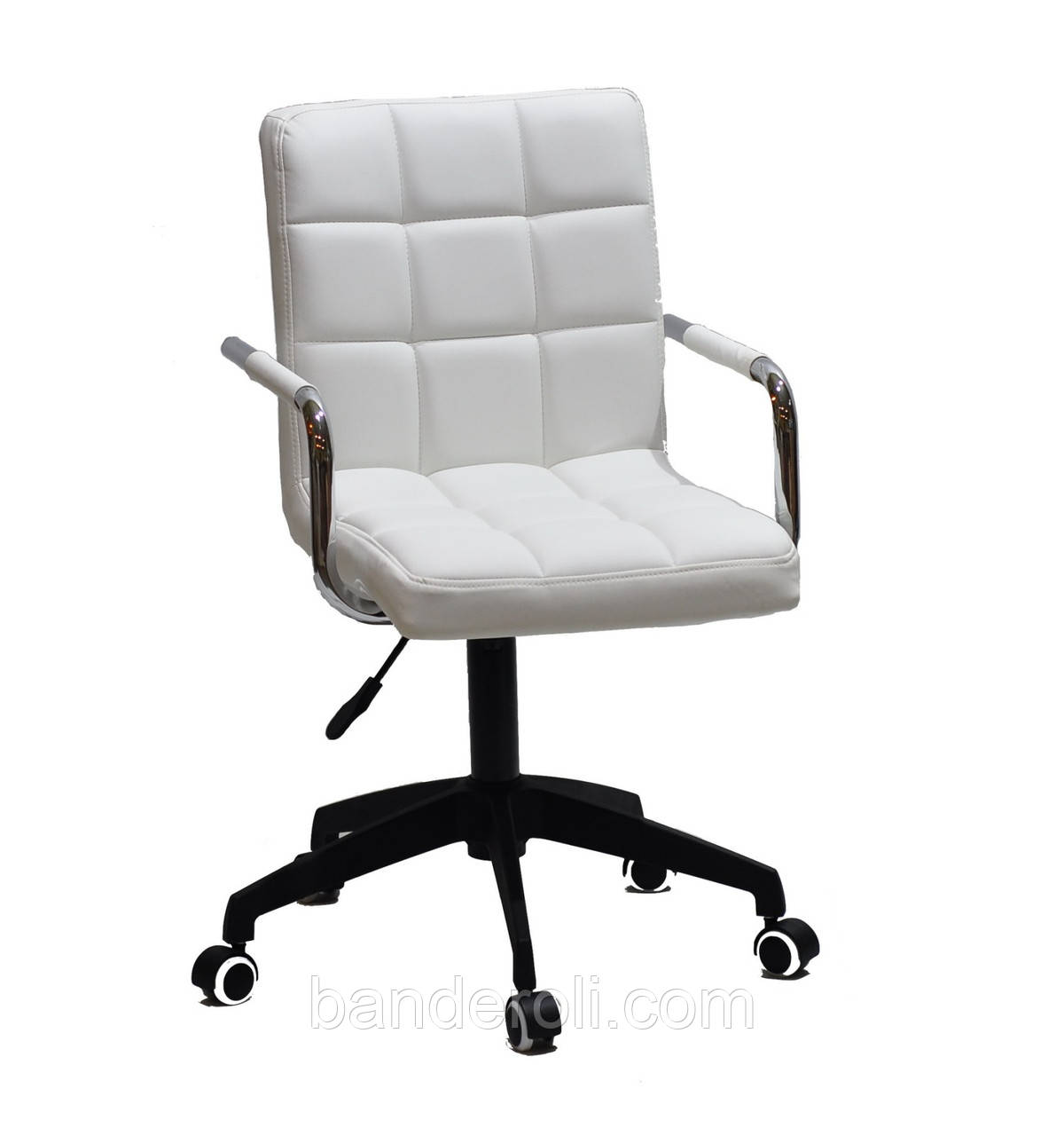 Крісло Augusto Arm BK-Modern Office з підлокітниками, білий екокожа на чорній хрестовині c колесами, фото 1