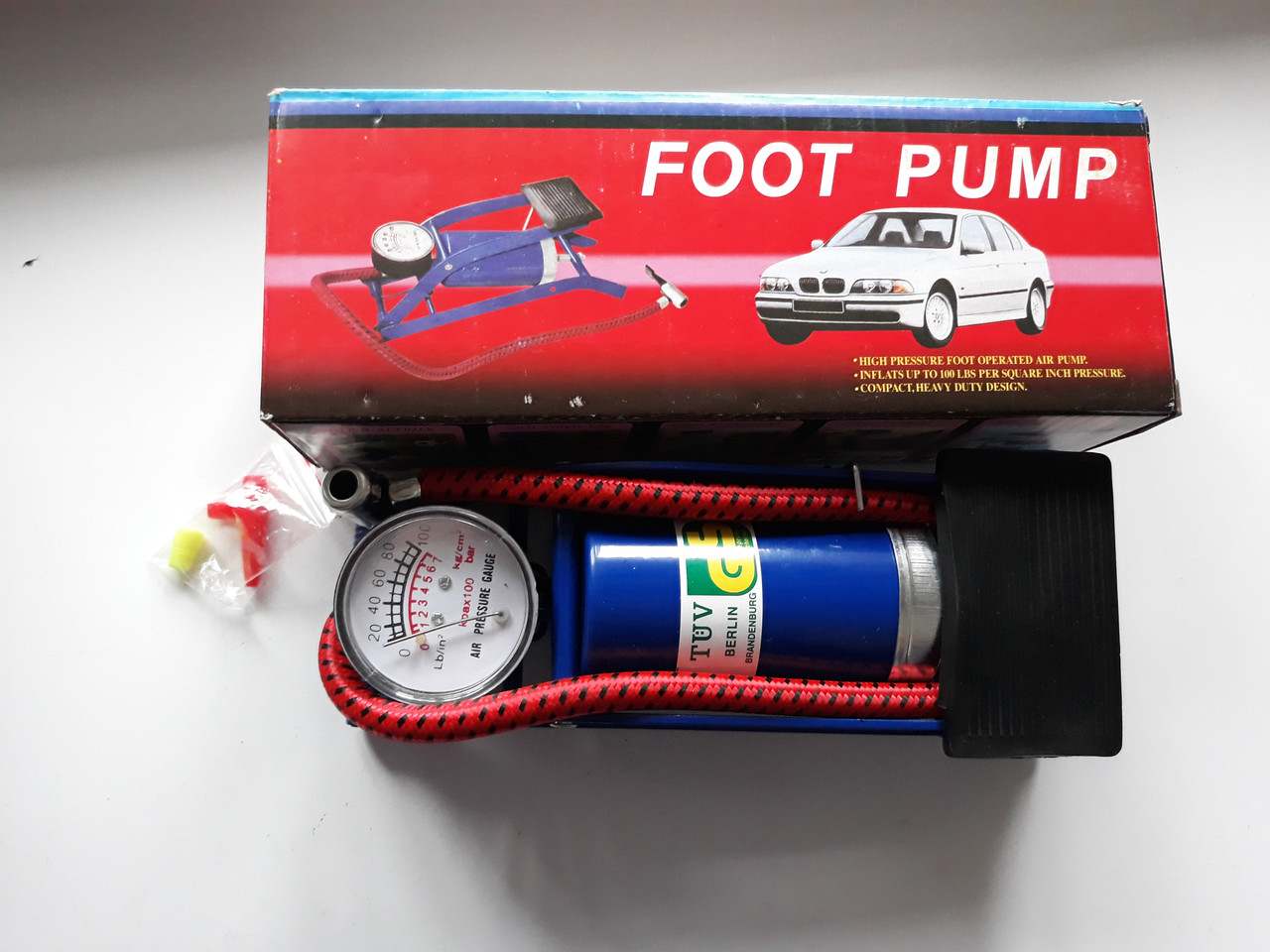 Насос ножний однопоршневий з манометром на скутер Honda Dio AF 18, фото 1