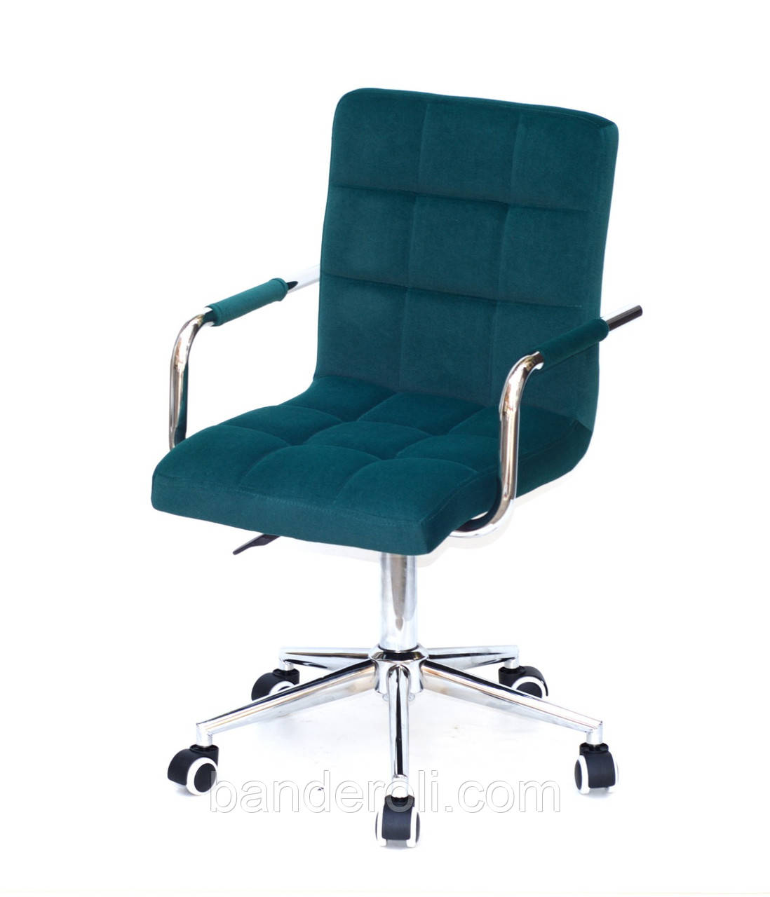 Крісло Augusto Arm Modern Office з підлокітниками, зелений велюр на хрестовині c колесами