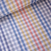 Льон рушникові з кліткою синьою жовтої червоним на білому, ш. 50 см