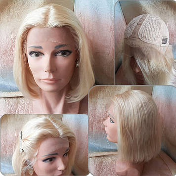 Перука з натурального волосся подовжене каре з проділом блонд ІНЕСС 10"-613